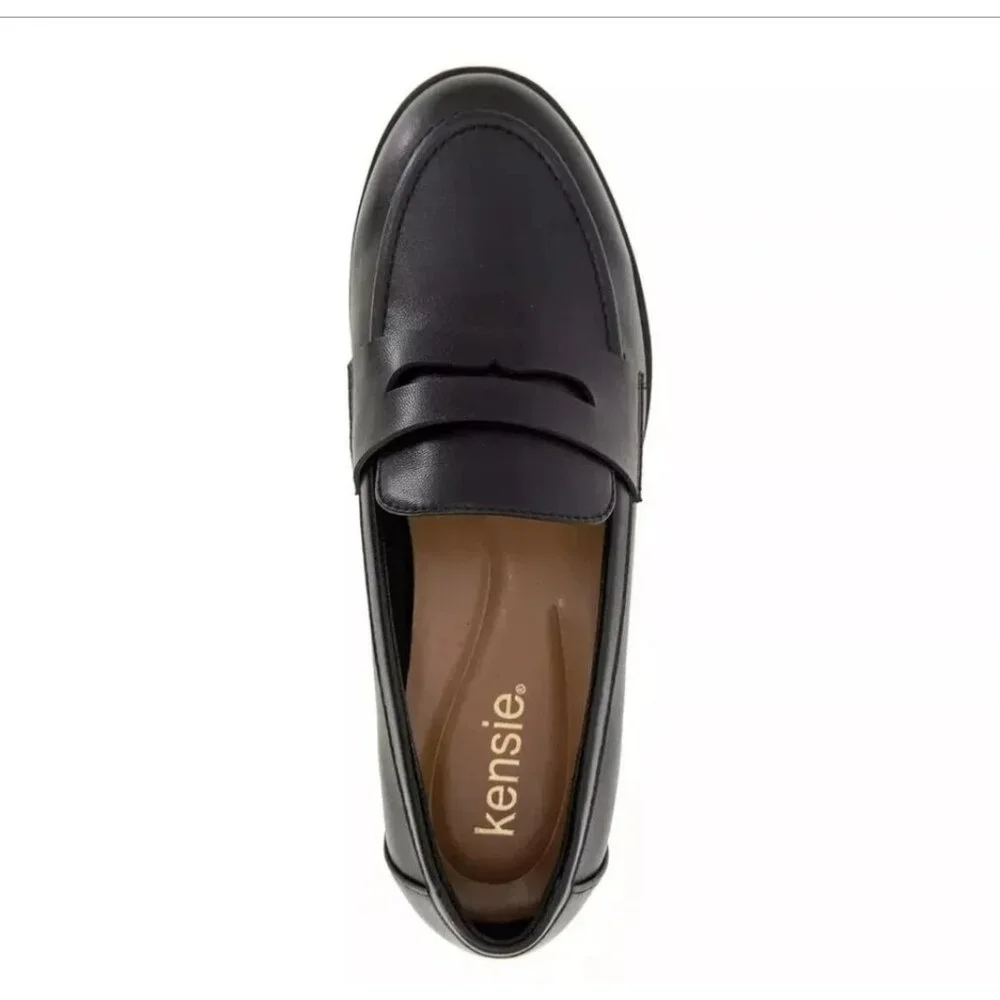 Kensie 6 Penny Loafer Gitty Slip-on Driver Shoes Faux Smooth Leather Black